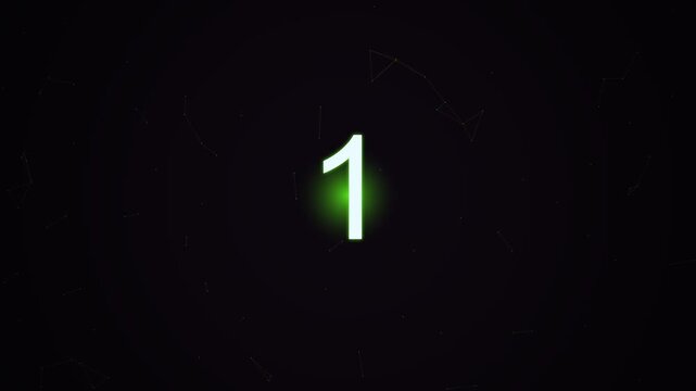 Green neon countdown timer with glowing numbers for video production