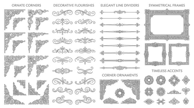 Elegant collection of vintage ornamental design elements and frames.