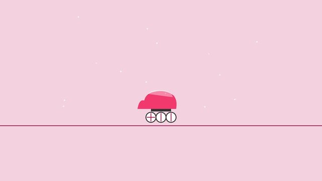 Minimalist pink cartoon train moving on track, simple 2 d animation loop for kids and playful projects 4k