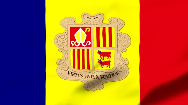 Romanian flag with coat of arms featuring bull and stripes