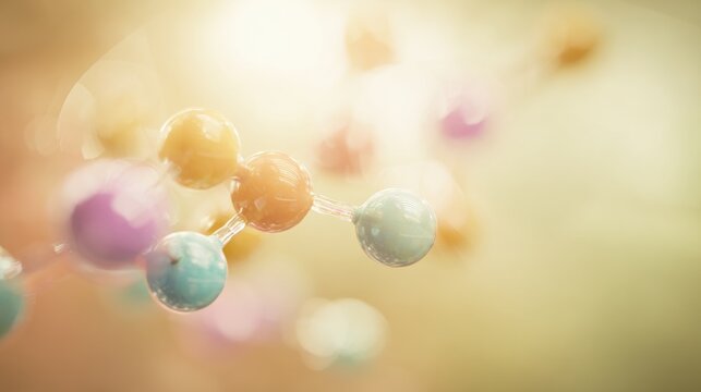 Molecules shown in close view with different colors and light background