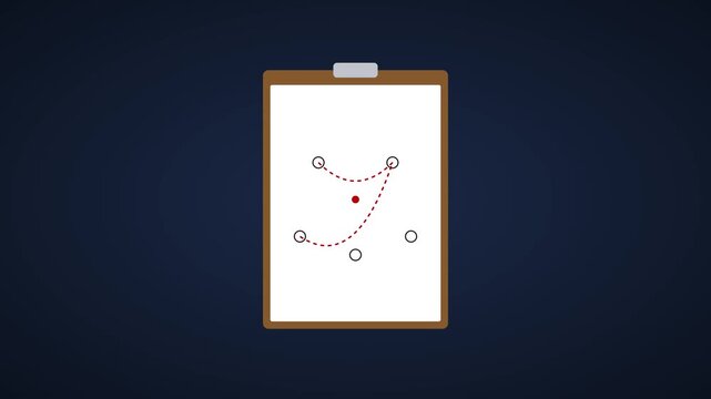 Tactical sports strategy clipboard with animated playbook diagram for coaching and team planning animation 4k