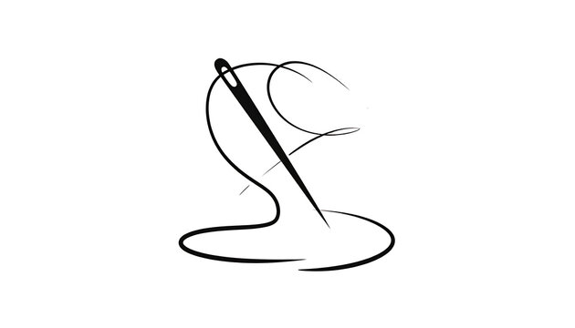 Stylized needle and thread icon, abstract sewing symbol on white background, minimalist design for fashion and tailoring
