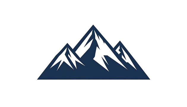 Stylized mountain range graphic with sharp peaks and dark blue silhouette on white background, adventure symbol
