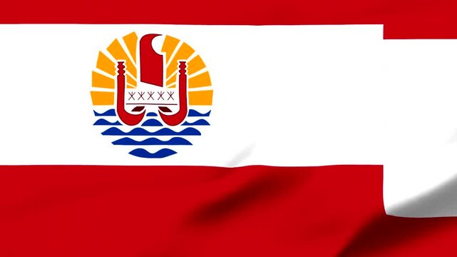 Flag of French Polynesia with emblem and waves design