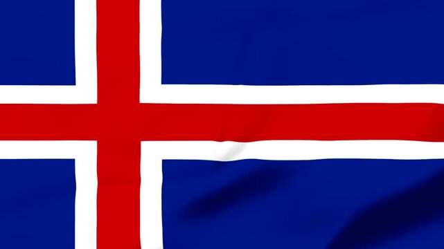 Icelandic flag waving in the wind with blue background