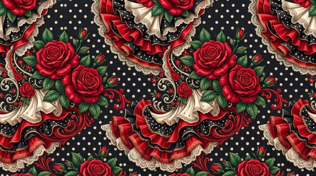 Greece pattern floral rose ornament ruffle fabric with ornamental decorative seamless background classical traditional