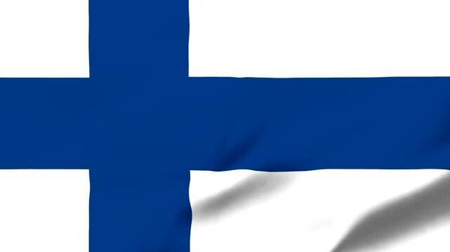 Waving flag of Finland with blue cross on white background