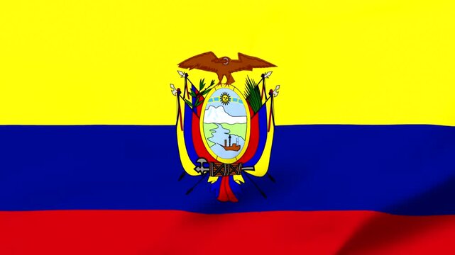 Ecuador national flag with coat of arms on transparent background