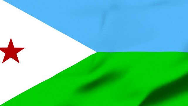 Waving flag of Djibouti with red star on white background