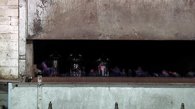 Glassware Cooling Inside Industrial Gas Flame Annealing Oven - 4K