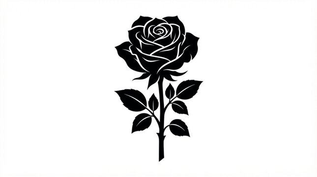 Vectors Black rose flower silhouette vector, elegant floral blossom with stem and leaves, minimalist botanical rose illustration for tattoo and logo design isolated PNG with Transparent