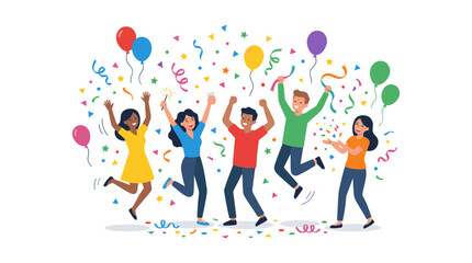 Fototapeta premium Diverse group of happy people celebrating with confetti and balloons in a festive atmosphere
