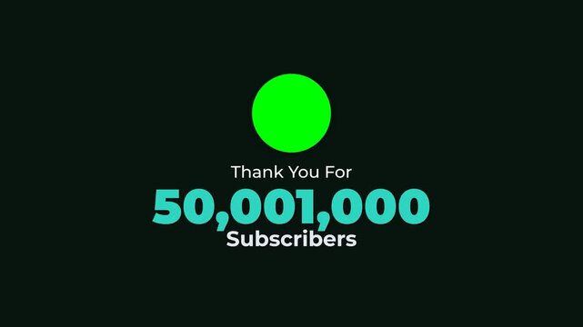 Thank you for 50 million subscribers animation with green circle icon