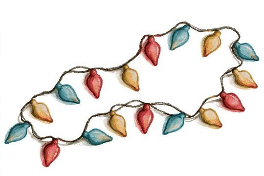 Watercolor illustration of a string of christmas lights isolated on white background