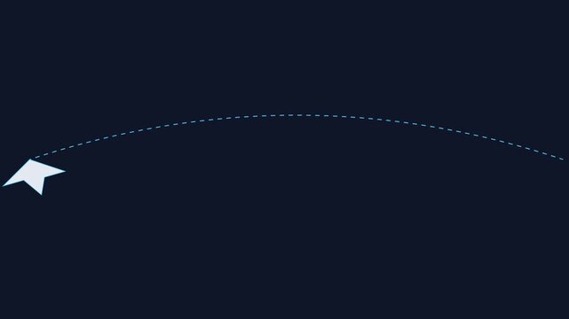 Animated arrow path trajectory with dotted line motion on dark blue animation 4k background, motion animation
