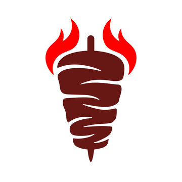 Shawarma logo for restaurants doner kebab or shawarma on skewer with flames creative labels for Turkish and Arabian fast food restaurants