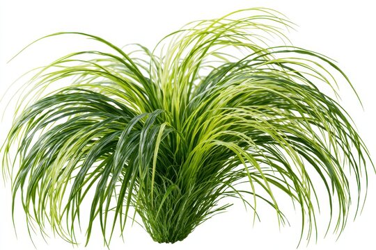 Variegated japanese forest grass, hakonechloa mac aureola, ornamental grass with arching green and yellow leaves, isolated on white background
