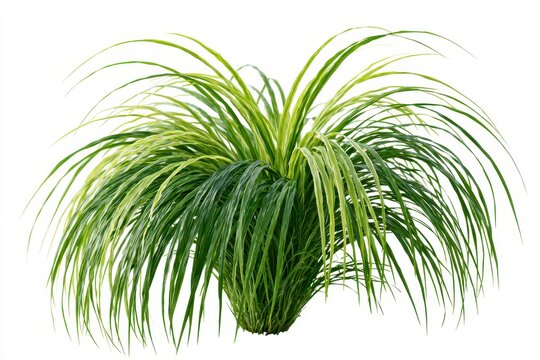 Variegated japanese forest grass, hakonechloa mac aureola, ornamental grass with arching green and yellow leaves, isolated on white background