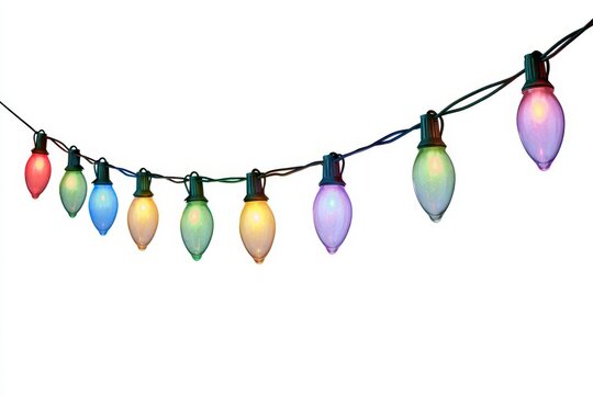 String of colorful christmas lights isolated on white background