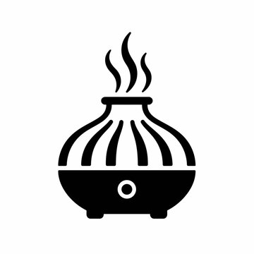 Black and white icon of essential oil diffuser with steam.