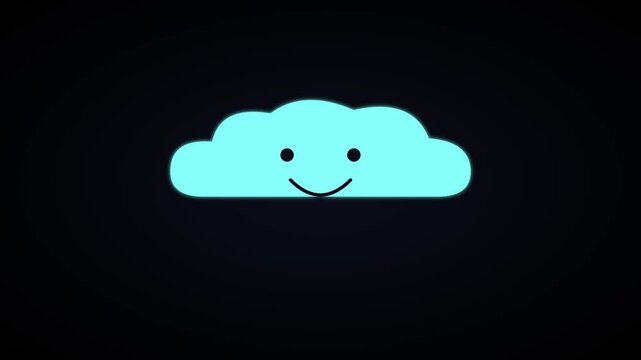 Cute blue happy cloud character animation on dark 4k background, for kids and, weather
