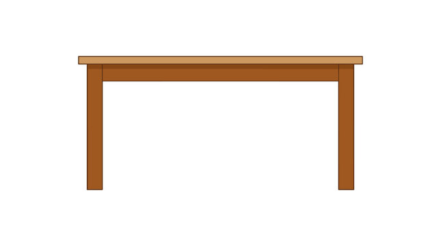 Simple wooden dining table with four legs and a flat rectangular top isolated on a white background