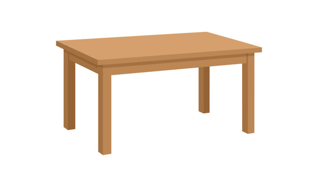 Simple wooden dining table with four legs isolated on a white background