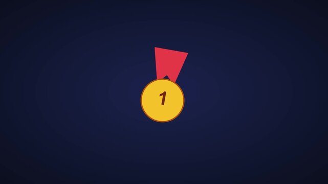 Gold medal first place animation on dark 4k background, for success and, achievement concepts, winner