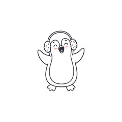 A cute cartoon penguin singing a song, isolated on a white background. A doodle-style drawing for children's t-shirt designs, room decor, or Christmas cards. Vector.