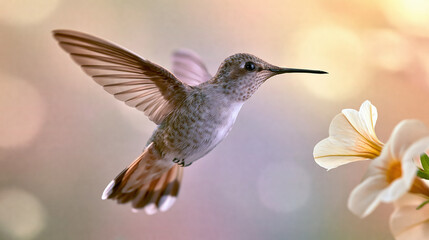 Fototapeta premium Hummingbird Hovering Near White Flower