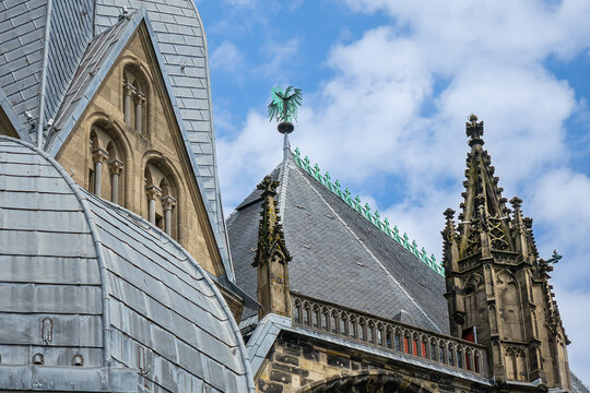 Roman Catholic Aachen Cathedral (Aachener Dom) is one of the oldest cathedrals in Europe (from 796), main Aachen's landmark and a cultural heritage. Aachen, Germany.