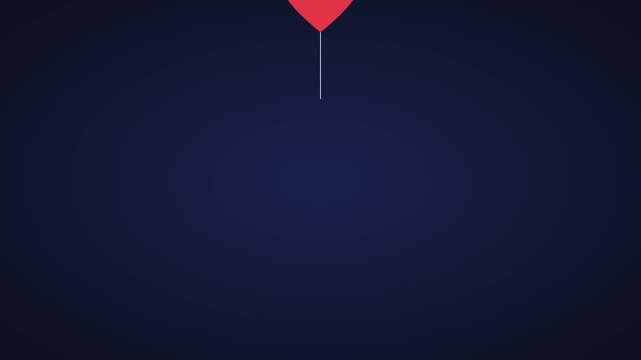 Minimalist red heart balloon floating upward animation on dark blue 4k background, for romantic love, and valentine&rsquo;s day celebration