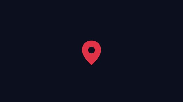 Minimalist red map location pin animation on dark 4k background, for navigation and, travel ui marker