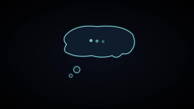 Neon glowing thought bubble with animated loading dots for digital communication and social media interface animation 4k