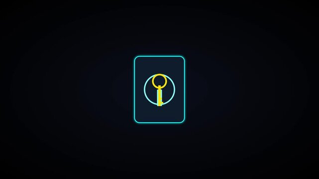 Neon key animation rotating on dark background: digital security and access concept 4k