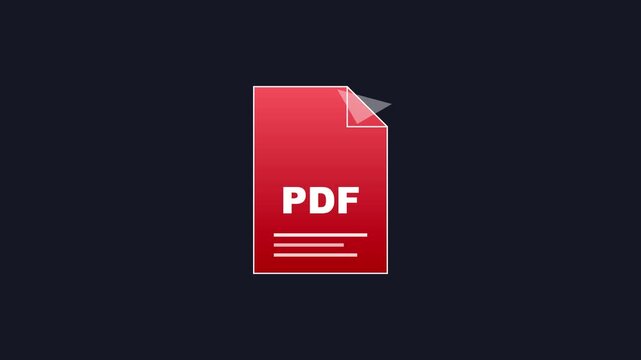 Pdf file animation on dark 4k background, for digital document, concept format