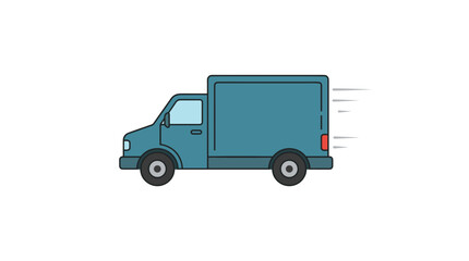Fototapeta premium Blue delivery truck in motion with speed lines on a white background