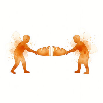 Watercolor silhouettes of people breaking bread together