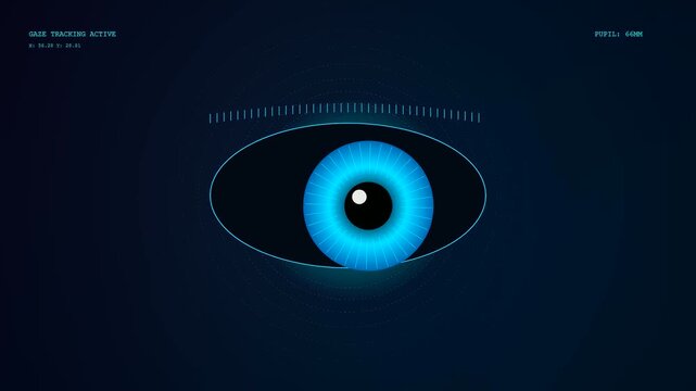 Digital blue eye gaze interface tracking system monitoring pupil movement through multiple visual frames as part of a cybernetic scan process for user authentication and identification