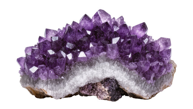 Isolated beautiful natural purple amethyst crystal cluster geode precious gemstone mineral formation