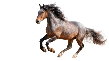 Isolated beautiful dappled horse with flowing mane and tail running gracefully, dynamic movement © Ciara