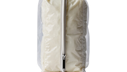 Isolated cream textured soft object in transparent plastic protective bag with zipper © Diego