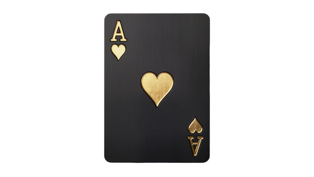 Isolated black and gold Ace of Hearts playing card, elegant premium design for casino poker