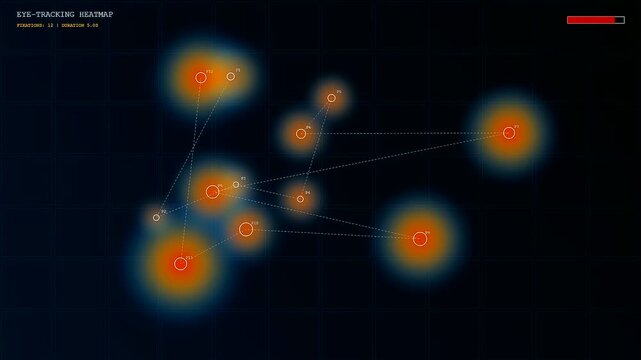 A sophisticated eye gaze interface displayed within a digital observation panel showcasing circular nodes connected by light paths during a simulated user interaction session in motion