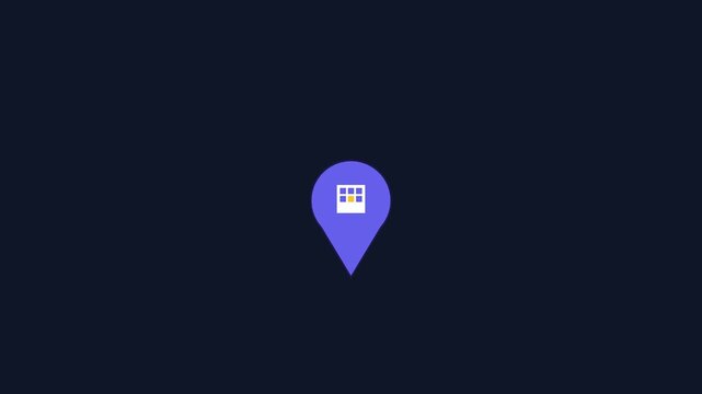 Animated map location pin with building symbol for navigation and real estate apps animation 4k