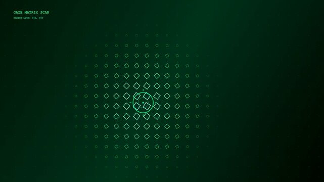 the eye gaze interface visualizes focus points in a digital grid pattern on a dark monitor screen capturing ocular tracking movement during an analytical search operation