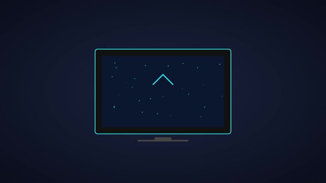 Minimalist digital monitor display with glowing arrow and floating particles motion animation 4k screen