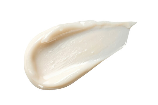 Applying cream texture for skincare with a smooth cosmetics smear, showing liquid lotion swatch on transparent background