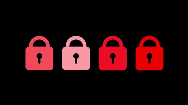 Four padlocks appear against a black background. They flash red and white. Selecting one from the others symbolizes security, access, and choice.
